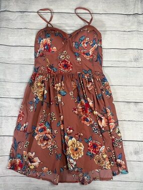 B.O.G Collective Floral Spaghetti-Strap Dress in a rust pink color size M